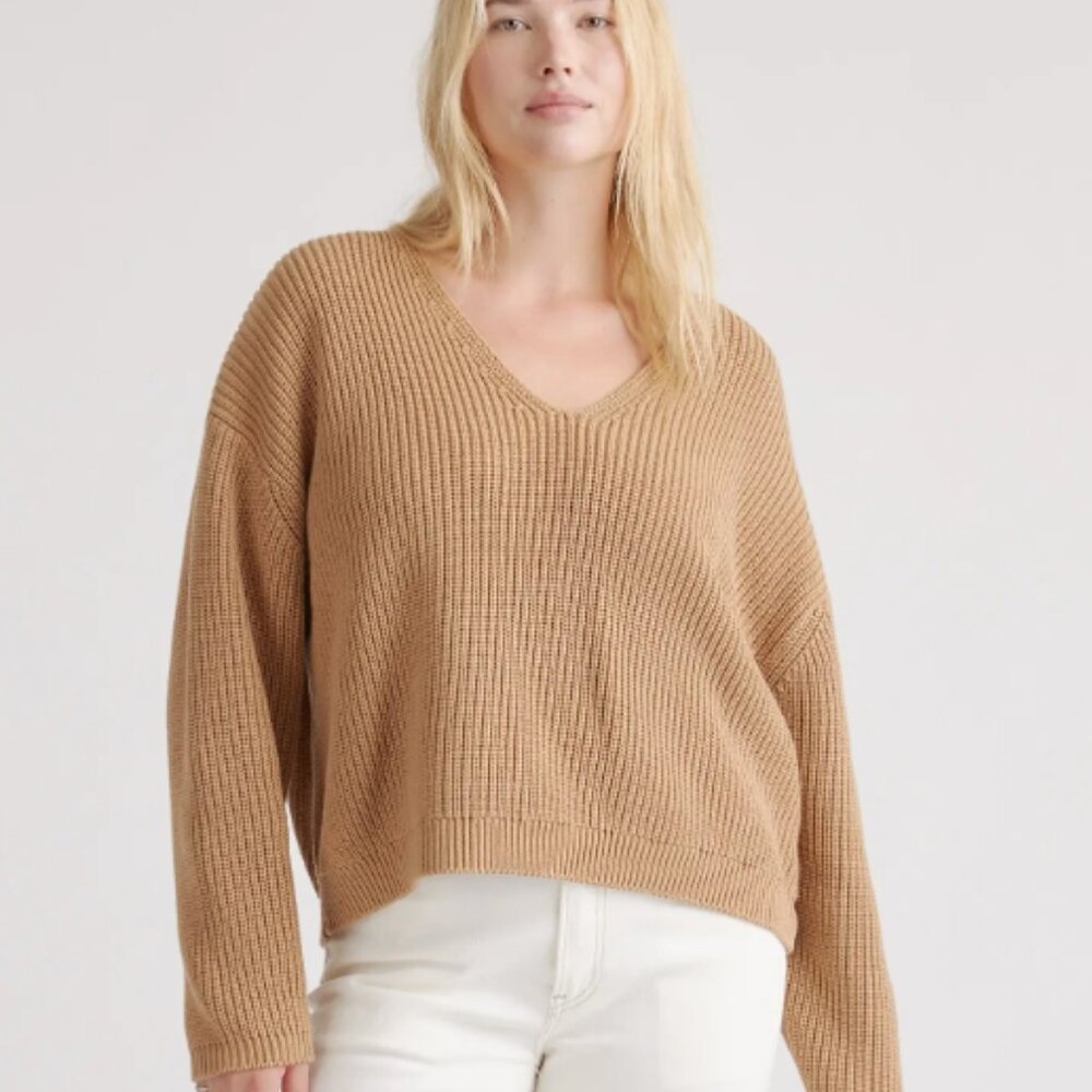 Quince 100% Organic Cotton Fisherman V-Neck Sweater